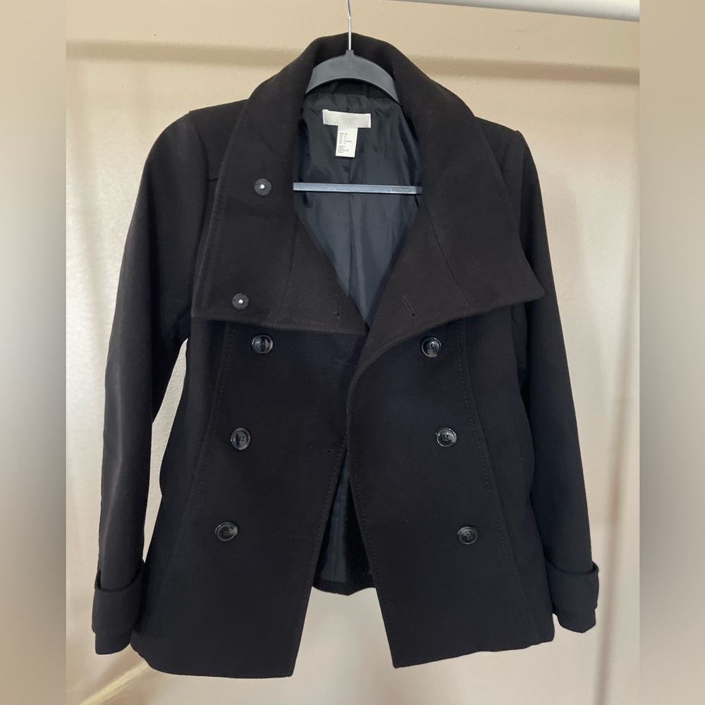 H&M double breasted black coat